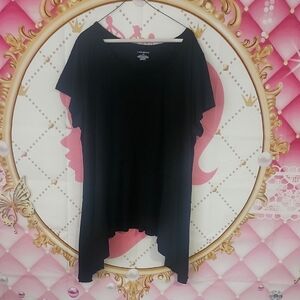 Lane Bryant Black Top Flare Bottom Blouse Short Sleeve Plus Size Shirt Designer